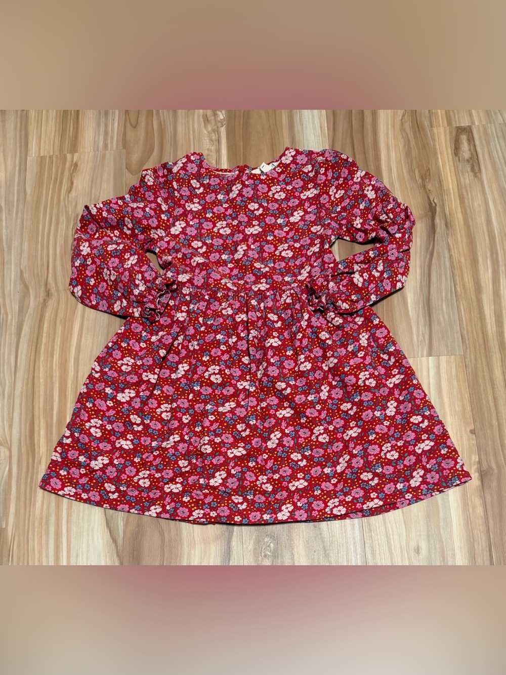 Mini Boden Red Floral Long-Sleeve Dress